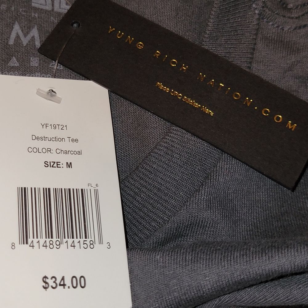 YRN Yung Rich Nation Destruction Tee Color Gray Size Medium - Picture 4 of 4